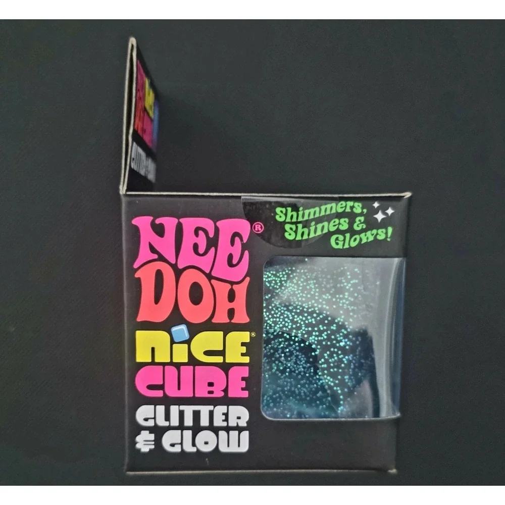 2x Nee Doh Nice Cube Glitter & Glow Super Solid Squish NIB Blue/ Purple / Pink